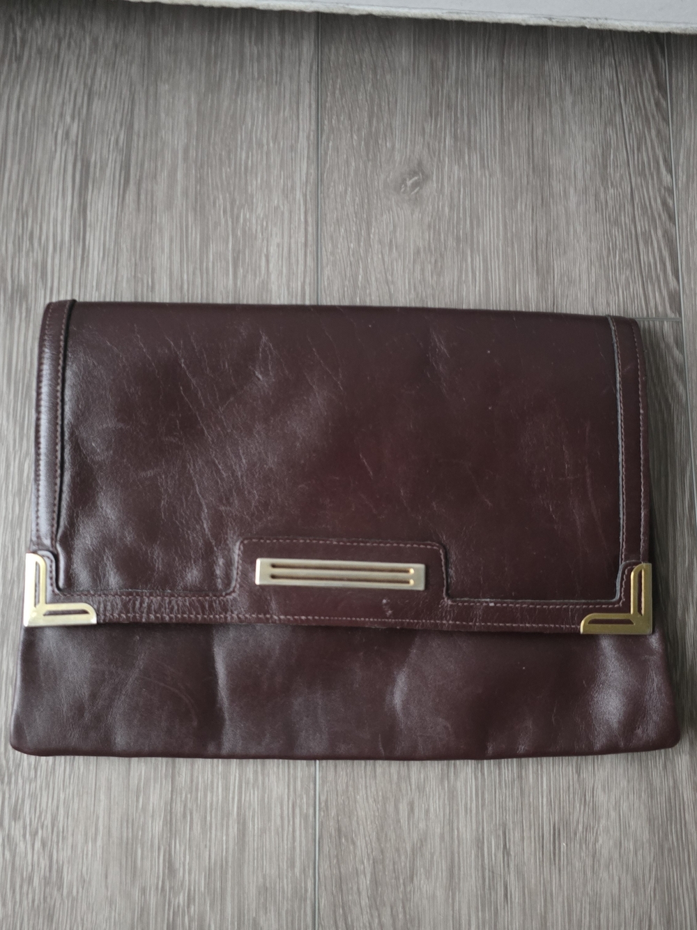 Phillippe Vintage Burgundy Leather Oversized Envelope Clutch Gold Hardware